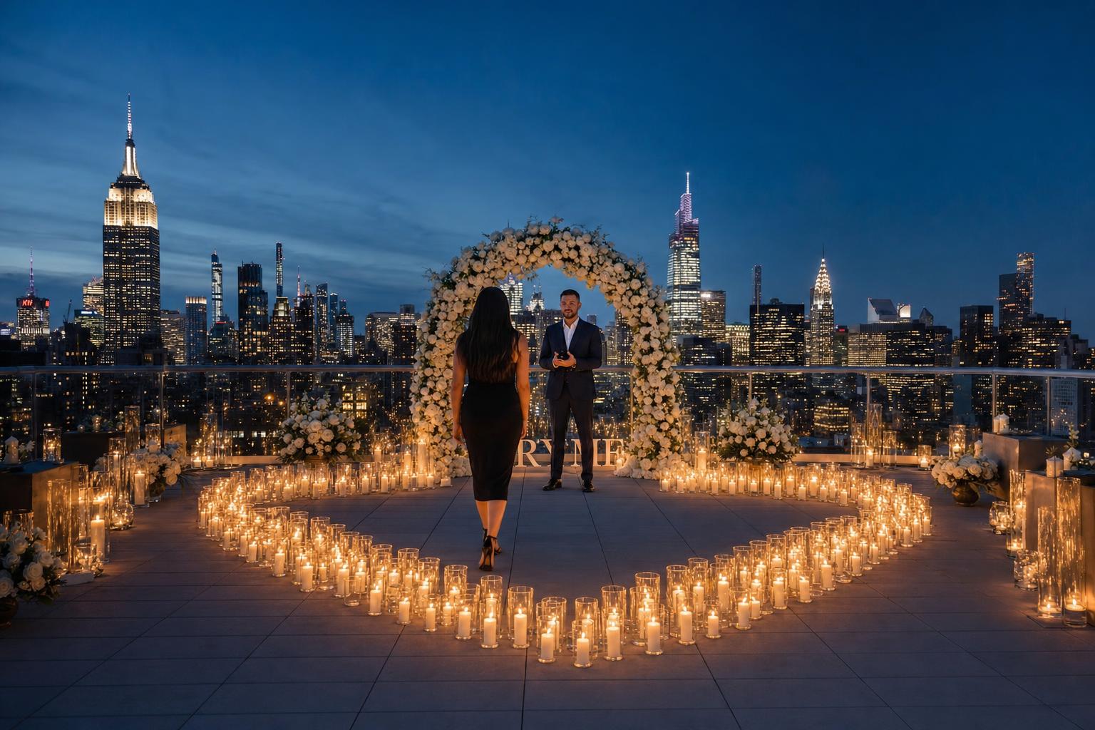 On a luxury rooftop - marriage proposal in New York