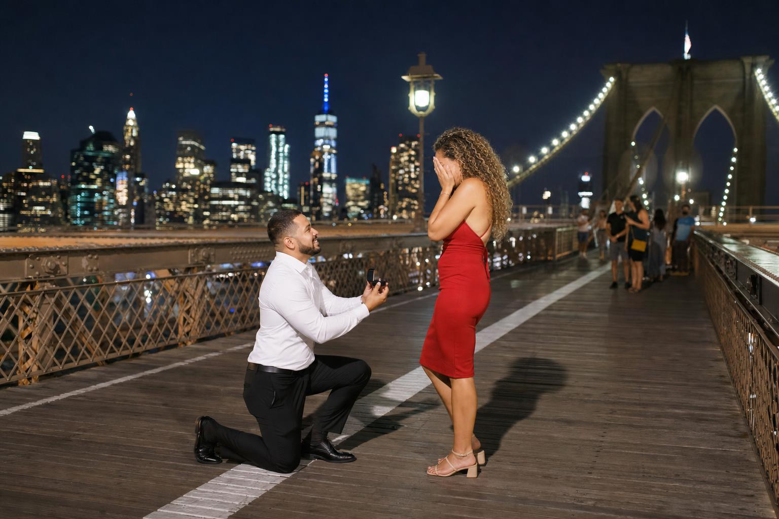 On a privatized bridge - marriage proposal in New York