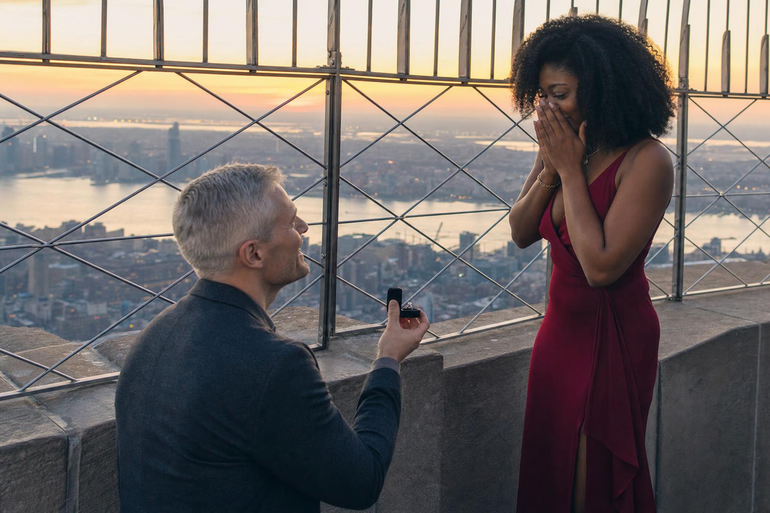 At historic monuments - marriage proposal in New York