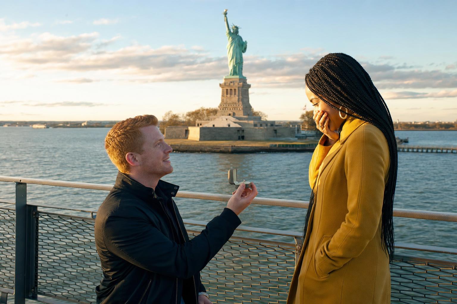 On the Staten Island Ferry - marriage proposal in New York