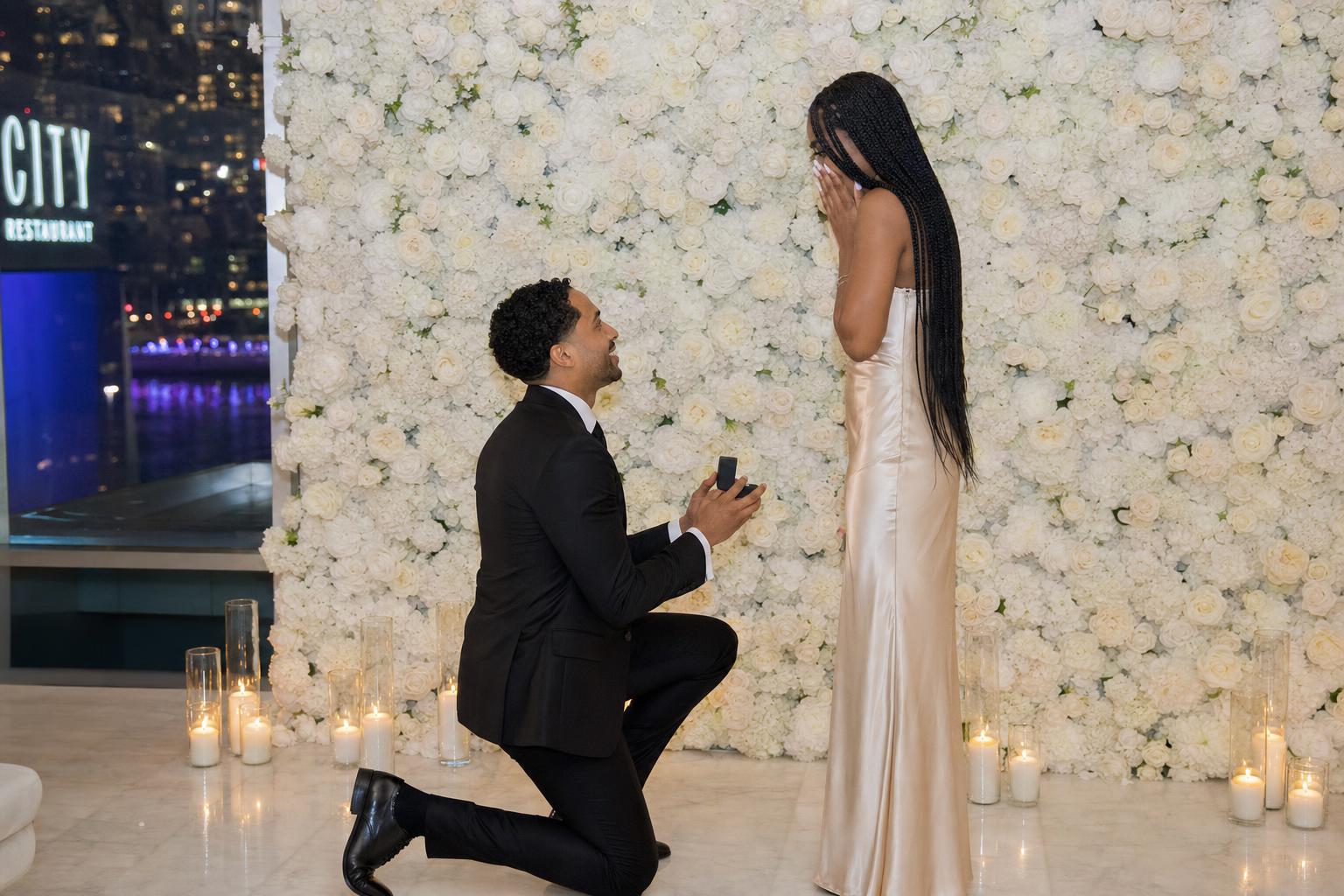 Flower wall proposal - marriage proposal in New York